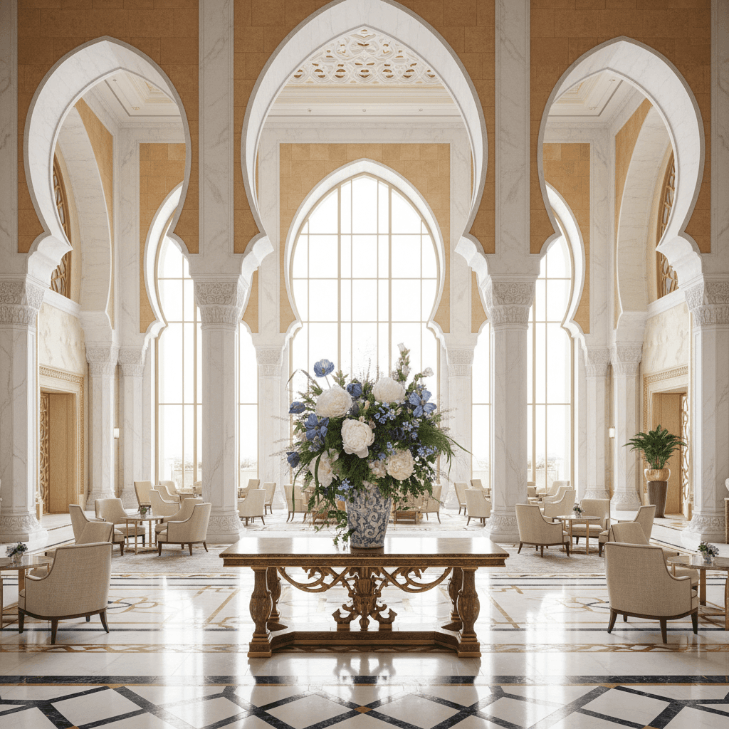 White Peony Purple Tulip Blue Pink Bellflower Blue Star Flower Fountain Grass and Green Fan thumbnail 1