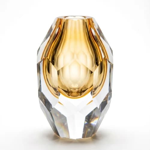 Modern Amber Faceted Crystal Vase thumbnail 1