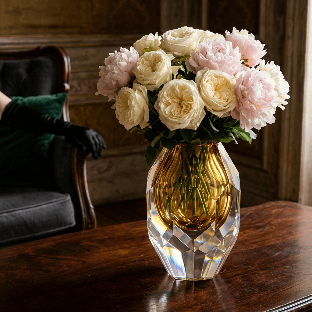 Modern Amber Faceted Crystal Vase thumbnail 5