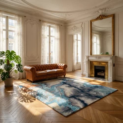 Abstract River Flow Hand-Knotted Wool Rug thumbnail 1