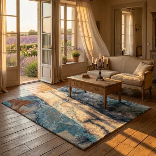 Abstract River Flow Hand-Knotted Wool Rug thumbnail 2