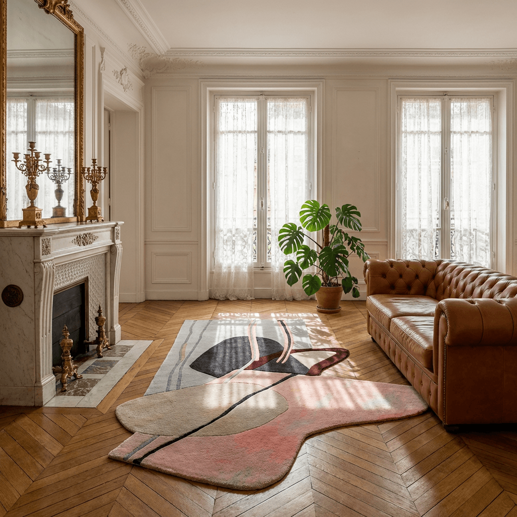 Artistic Abstract Geometric Wool Rug thumbnail 1