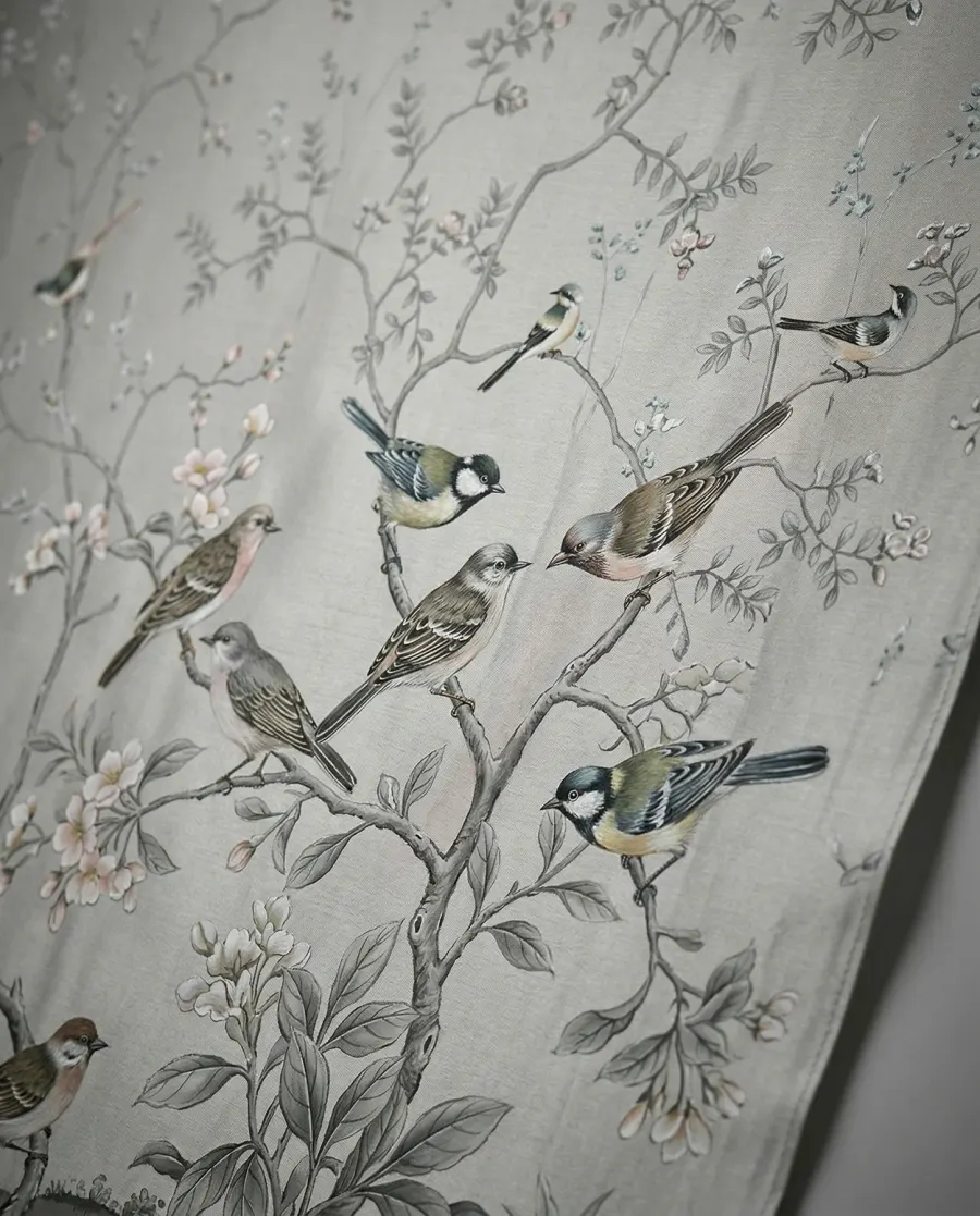 Birds Awakening chinoiserie wallcovering selection